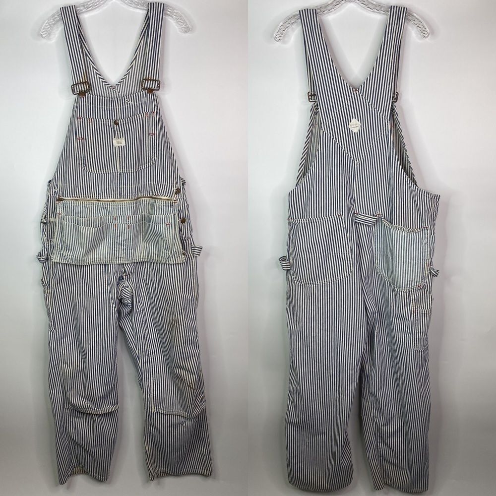 Vintage Big Mac Square Back Carpentry Hickory Striped Overalls 40x30